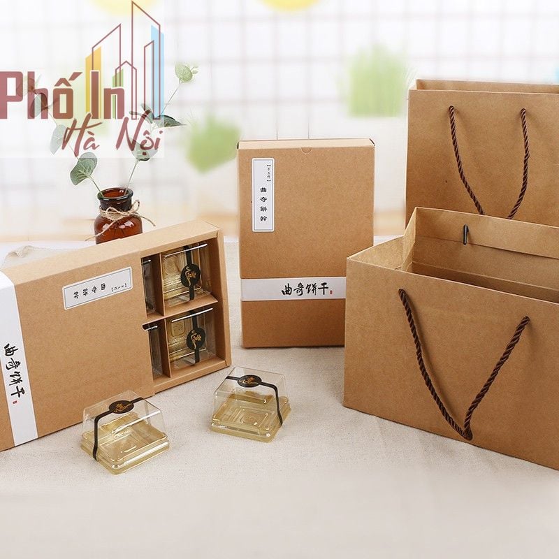 Mẫu hộp giấy đựng bánh trung thu chất liệu hộp kraft nâu thân thiện môi trường